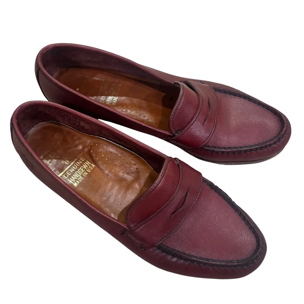 Frye Womens Burgundy Leather Penny Loafers Handsewn Made in USA Oxblood 8.5M